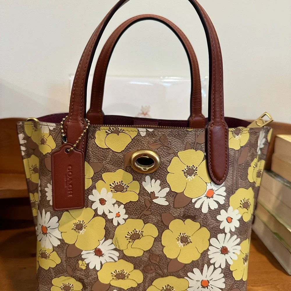 Coach Brown and Yellow Floral Tote - Picture 2 of 12